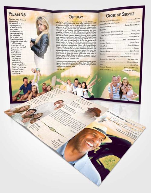 Obituary Template Trifold Brochure Emerald Serenity Cowboy Honor