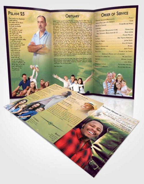 Obituary Template Trifold Brochure Emerald Serenity Cowboy Love