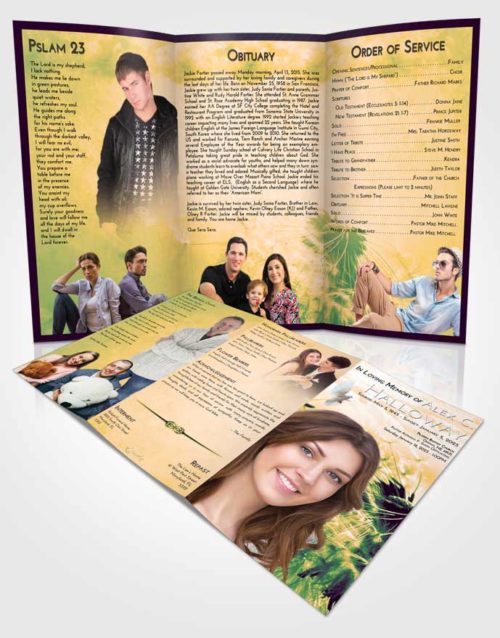 Obituary Template Trifold Brochure Emerald Serenity Dandelion Dream