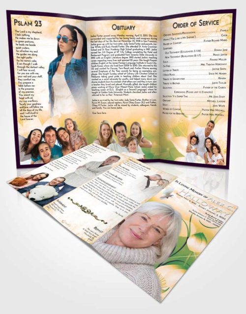 Obituary Template Trifold Brochure Emerald Serenity Floral Peace