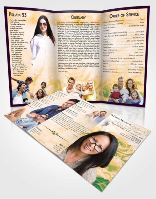 Obituary Template Trifold Brochure Emerald Serenity Floral Relaxation
