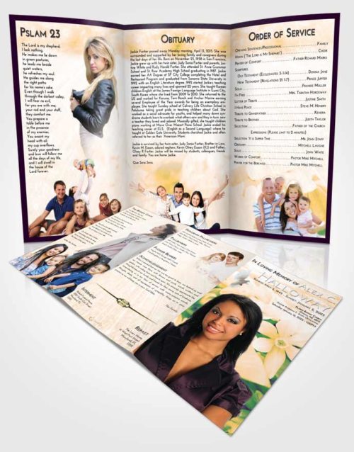Obituary Template Trifold Brochure Emerald Serenity Floral Serenity