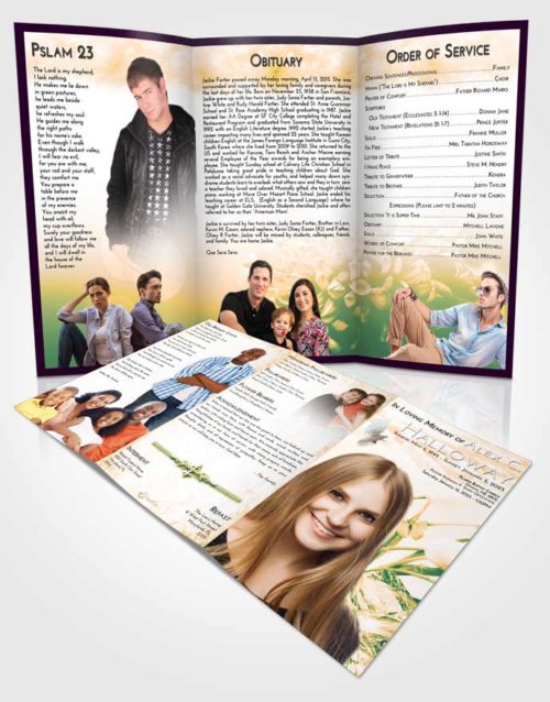 Obituary Template Trifold Brochure Emerald Serenity Floral Wave