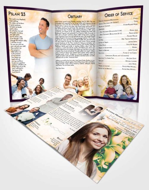 Obituary Template Trifold Brochure Emerald Serenity Floral Wish