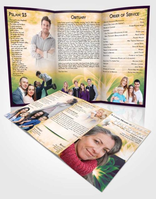 Obituary Template Trifold Brochure Emerald Serenity Flower Peace
