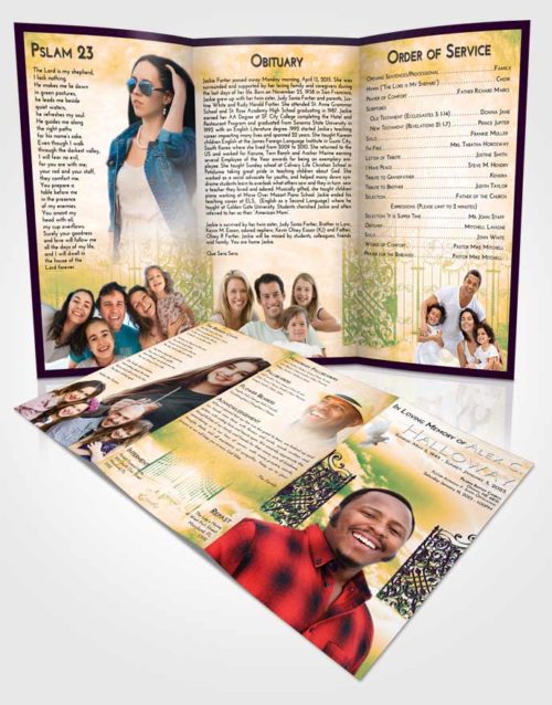 Obituary Template Trifold Brochure Emerald Serenity Pearly Gates of Heaven