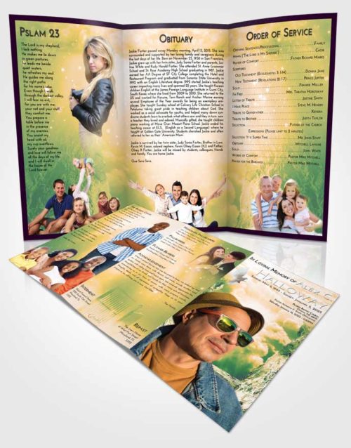 Obituary Template Trifold Brochure Emerald Serenity Rocky Gates to Heaven