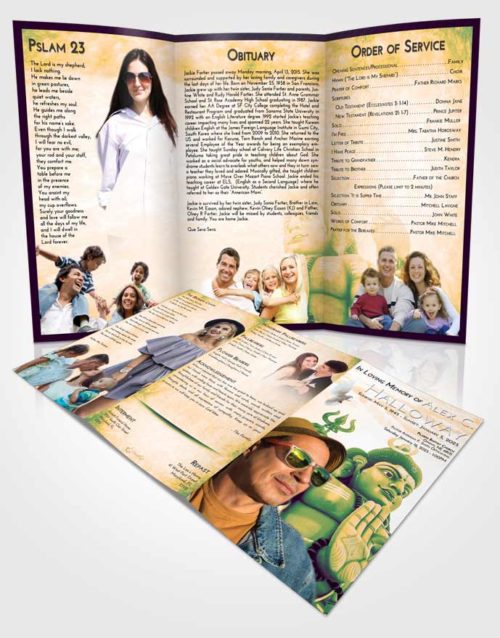 Obituary Template Trifold Brochure Emerald Serenity Shiva Divinity