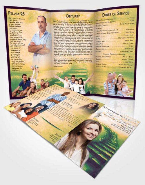 Obituary Template Trifold Brochure Emerald Serenity Stairway Above