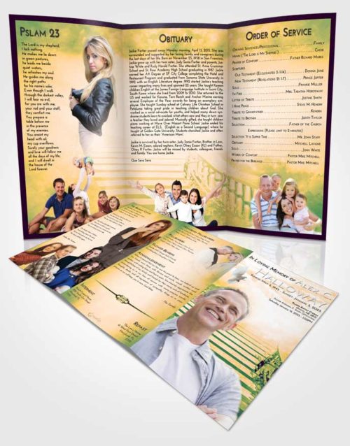 Obituary Template Trifold Brochure Emerald Serenity Stairway to Freedom