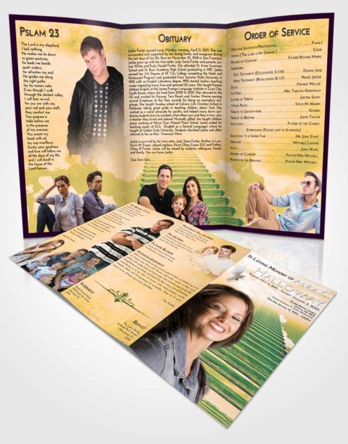Obituary Template Trifold Brochure Emerald Serenity Steps to Heaven