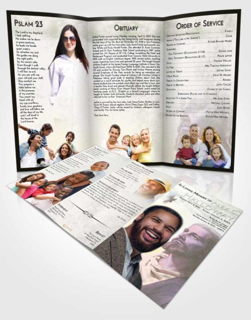 Obituary Template Trifold Brochure Emerald Sunrise Gaze of Jesus
