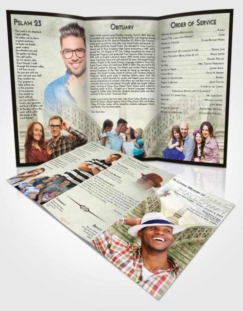Obituary Template Trifold Brochure Emerald Sunrise Stairway of Love