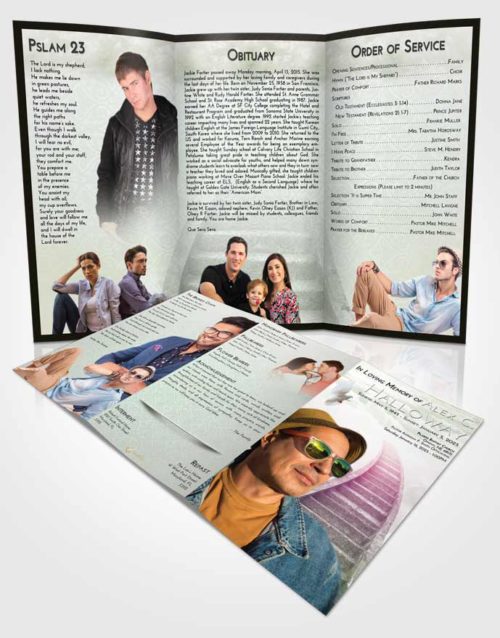 Obituary Template Trifold Brochure Emerald Sunrise Stairway to Bliss