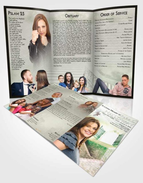 Obituary Template Trifold Brochure Emerald Sunrise Stairway to the Gates of Heaven