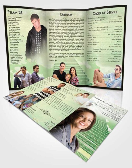 Obituary Template Trifold Brochure Emerald Sunrise Steps to Heaven