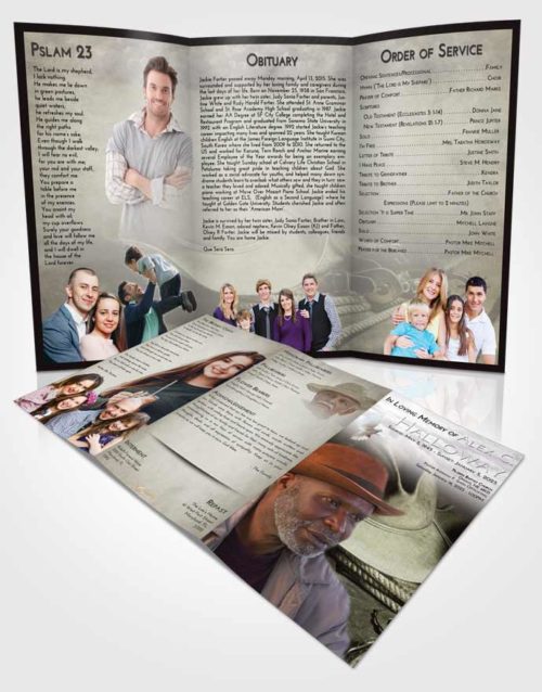 Obituary Template Trifold Brochure Evening Cowboy Serenity