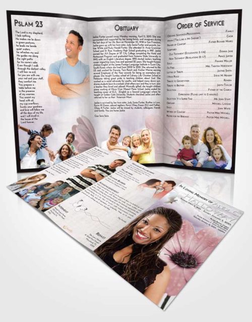 Obituary Template Trifold Brochure Evening Floral Raindrops