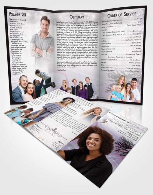 Obituary Template Trifold Brochure Evening Floral Style