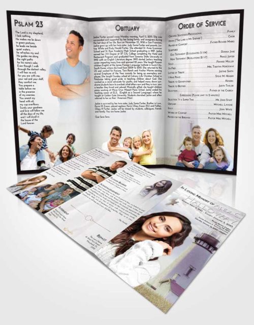 Obituary Template Trifold Brochure Evening Lighthouse Clarity