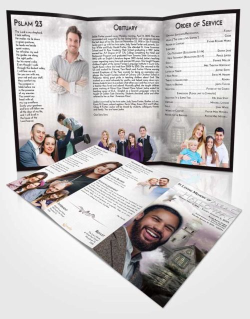Obituary Template Trifold Brochure Evening Lighthouse Lookout