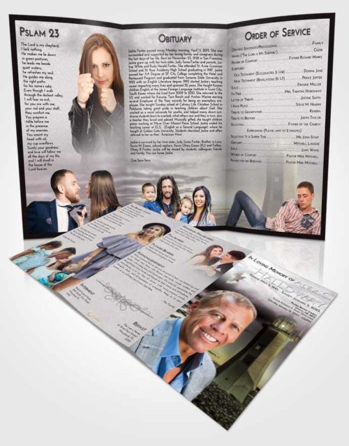 Obituary Template Trifold Brochure Evening Lighthouse Magnificence
