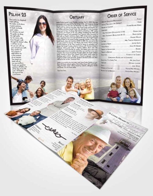 Obituary Template Trifold Brochure Evening Lighthouse Safety