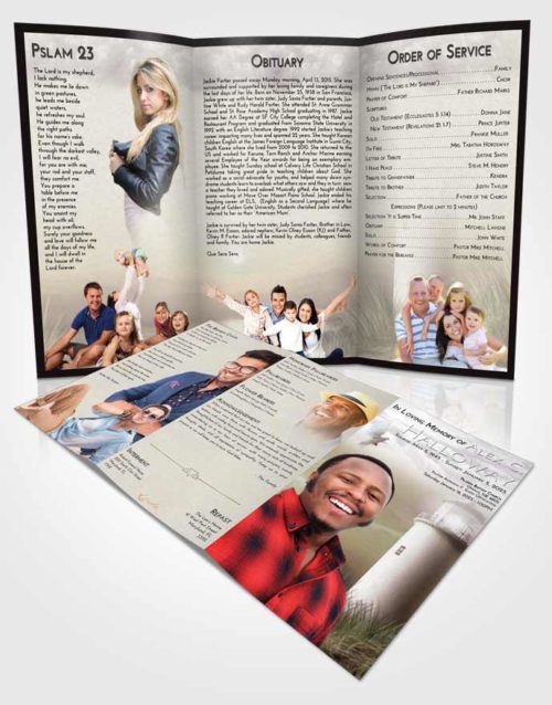 Obituary Template Trifold Brochure Evening Lighthouse Serenity