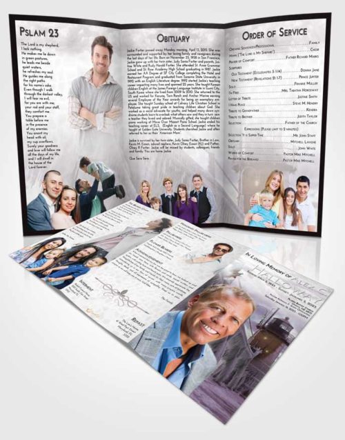 Obituary Template Trifold Brochure Evening Lighthouse Tranquility