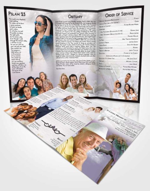 Obituary Template Trifold Brochure Evening Magical Parrot
