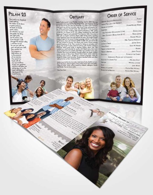 Obituary Template Trifold Brochure Evening Misty Forest