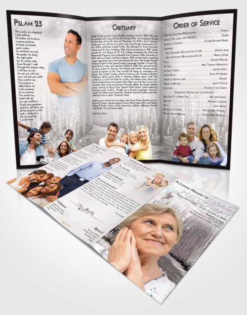 Obituary Template Trifold Brochure Evening Snowy Stream