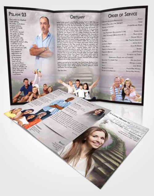 Obituary Template Trifold Brochure Evening Stairway Above