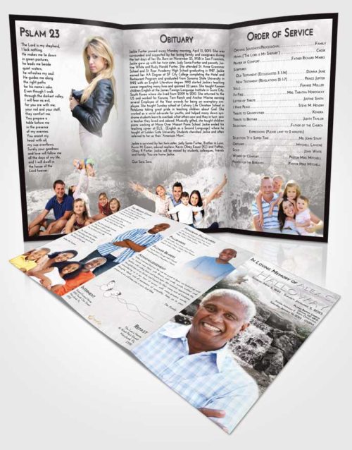 Obituary Template Trifold Brochure Evening Waterfall Masterpiece