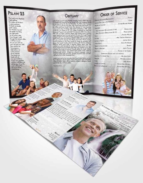 Obituary Template Trifold Brochure Evening Waterfall Paradise