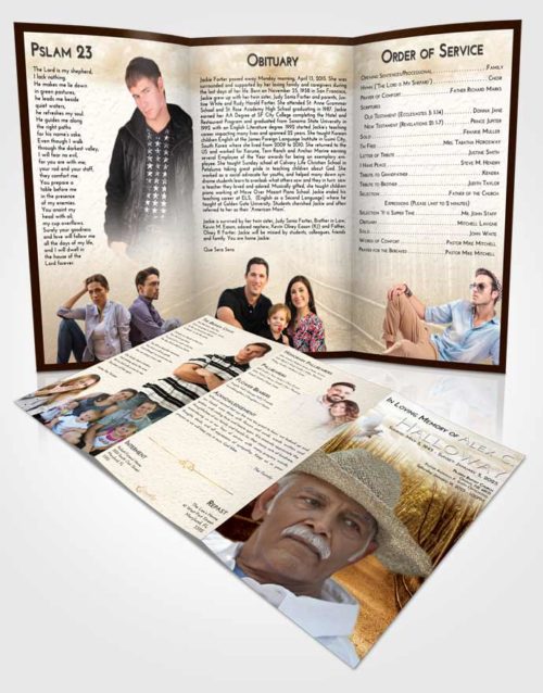 Obituary Template Trifold Brochure Golden Bamboo Forest