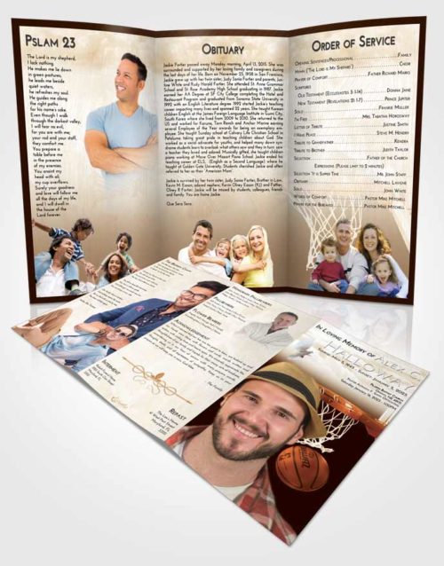 Obituary Template Trifold Brochure Golden Basketball Journey