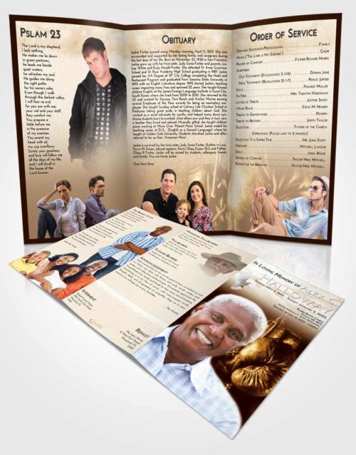 Obituary Template Trifold Brochure Golden Boxing Serenity