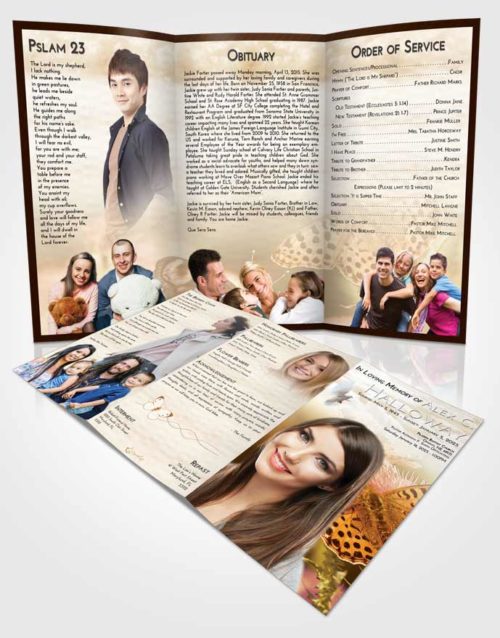 Obituary Template Trifold Brochure Golden Butterfly Peace