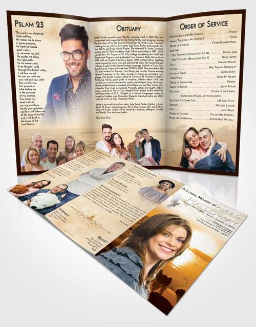 Obituary Template Trifold Brochure Golden Early Rise