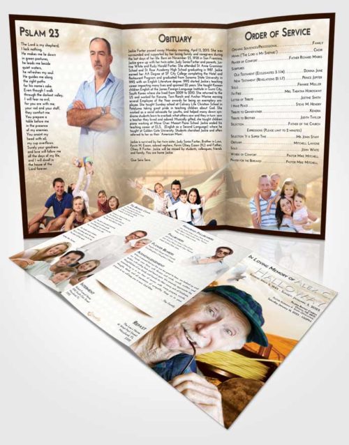 Obituary Template Trifold Brochure Golden Fishing Dreams