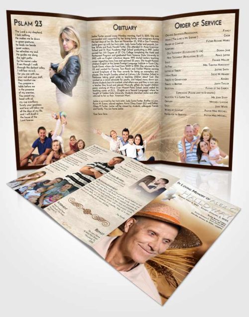 Obituary Template Trifold Brochure Golden Fishing Serenity