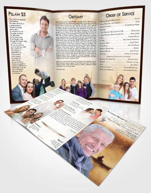 Obituary Template Trifold Brochure Golden Fishing Tranquility