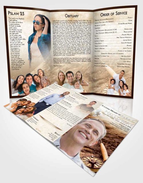 Obituary Template Trifold Brochure Golden Fishing on the Rocks