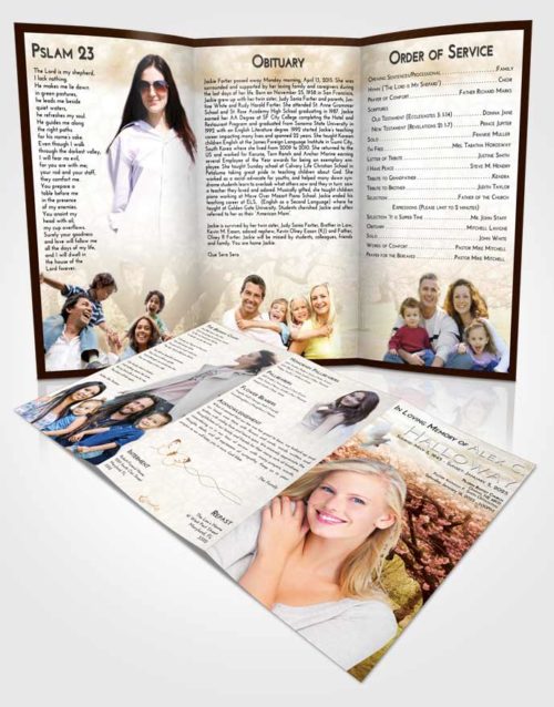 Obituary Template Trifold Brochure Golden Flowering Path