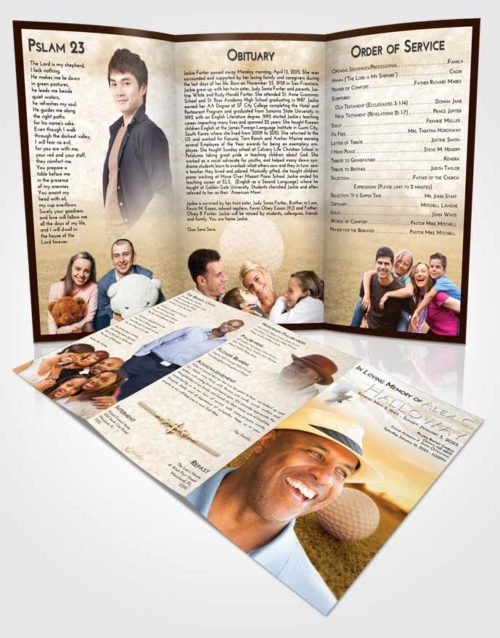 Obituary Template Trifold Brochure Golden Golfing Honor