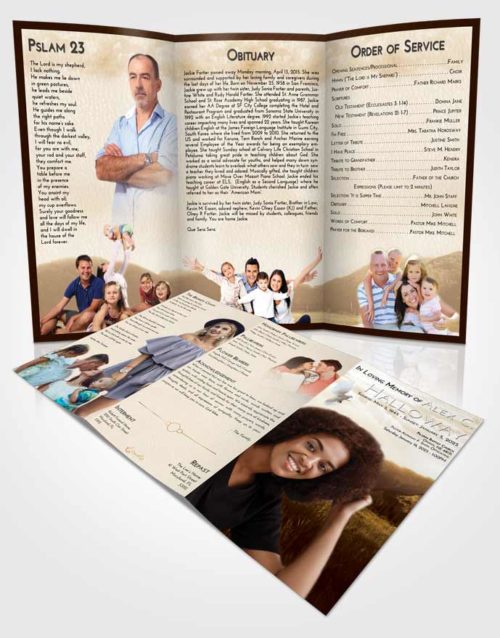 Obituary Template Trifold Brochure Golden Graceful Mountains