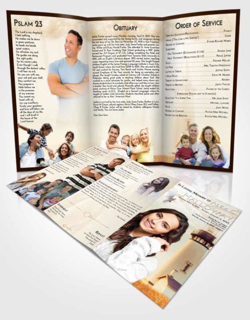 Obituary Template Trifold Brochure Golden Lighthouse Clarity