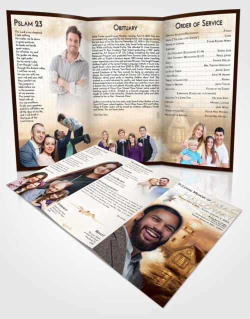 Obituary Template Trifold Brochure Golden Lighthouse Lookout