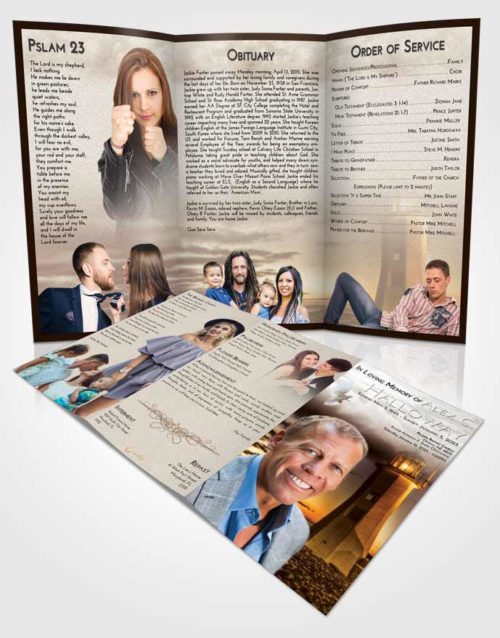Obituary Template Trifold Brochure Golden Lighthouse Magnificence